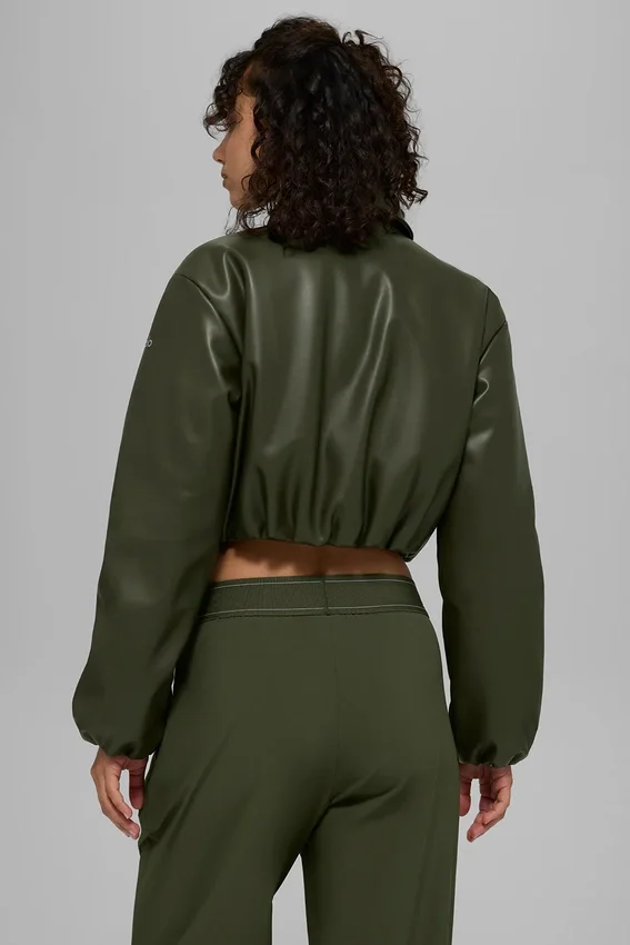 Bomber corto Premier in ecopelle - Verde oliva