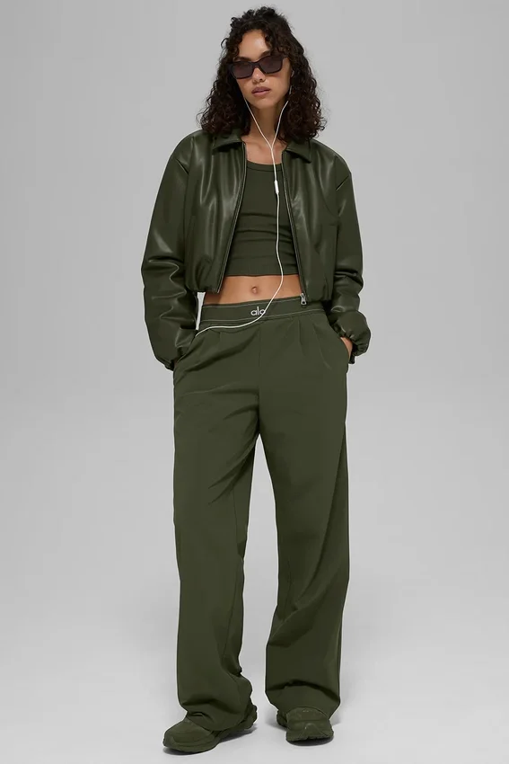 Bomber corto Premier in ecopelle - Verde oliva