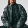 Bomber Premier in ecopelle - Verde antracite