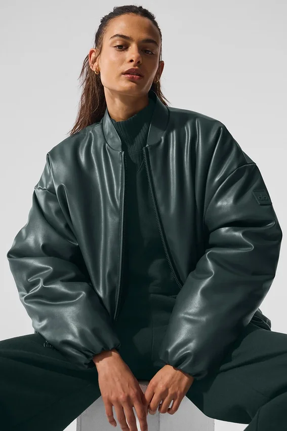 Bomber Premier in ecopelle - Verde antracite