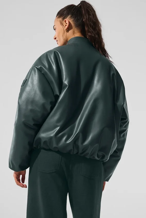 Bomber Premier in ecopelle - Verde antracite