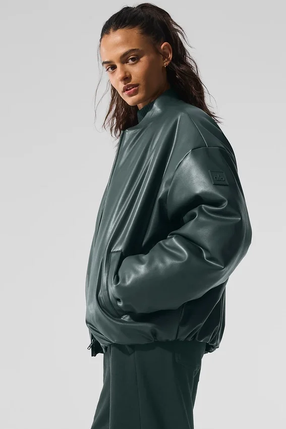 Bomber Premier in ecopelle - Verde antracite