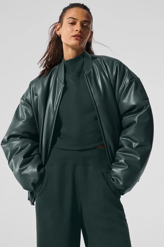 Bomber Premier in ecopelle - Verde antracite