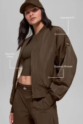 Bomber Urbanite in pelliccia sintetica – Espresso/Avorio
