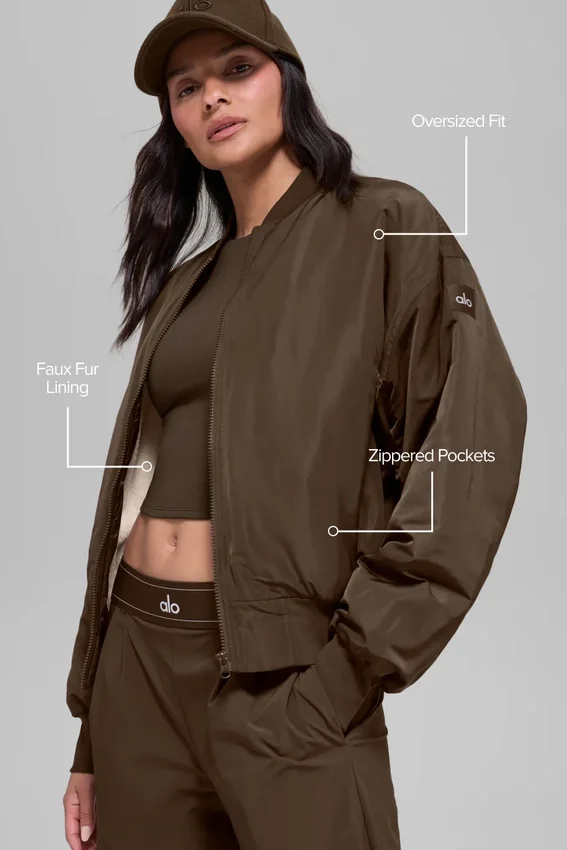 Bomber Urbanite in pelliccia sintetica - Espresso/Avorio