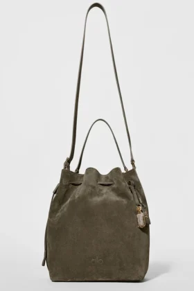 Borsa a secchiello Alo Balance - Camoscio color olivo