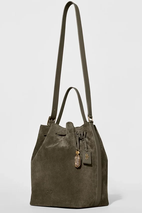 Borsa a secchiello Alo Balance - Camoscio color olivo