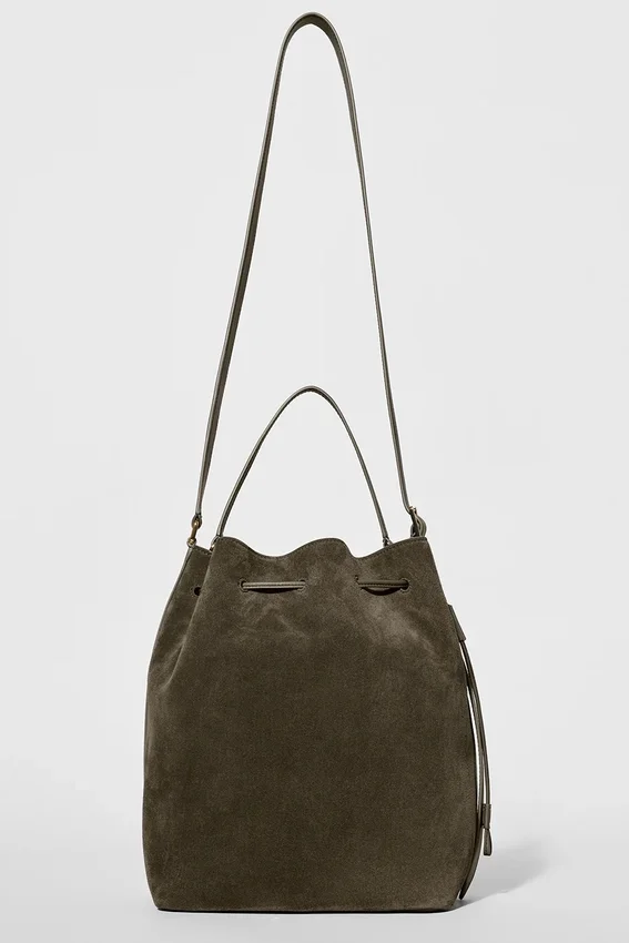 Borsa a secchiello Alo Balance - Camoscio color olivo