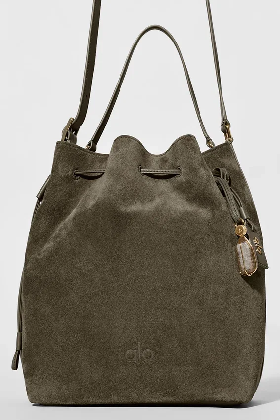 Borsa a secchiello Alo Balance - Camoscio color olivo