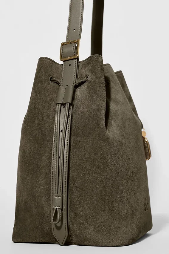 Borsa a secchiello Alo Balance - Camoscio color olivo