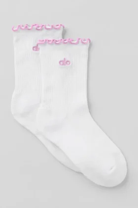 Calze da donna con bordo a foglia di lattuga - Bianco/Rosa Cuore Caramella