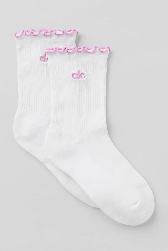Calze da donna con bordo a foglia di lattuga - Bianco/Rosa Cuore Caramella