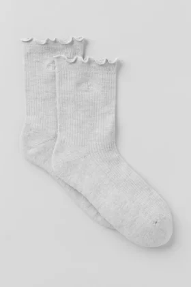 Calze da donna con bordo a foglia di lattuga - Grigio melange sportivo
