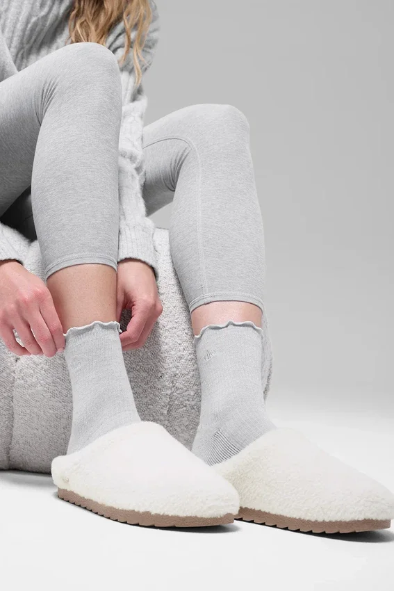Calze da donna con bordo a foglia di lattuga - Grigio melange sportivo
