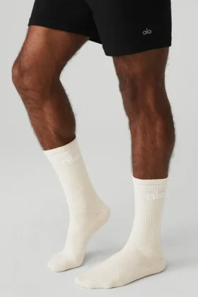 Calze retrò unisex – Beige/Bianco