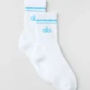 Calze unisex a gamba corta in stile retrò - Bianco/Blu azzurro