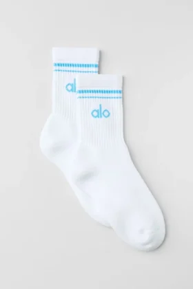 Calze unisex a gamba corta in stile retrò - Bianco/Blu azzurro