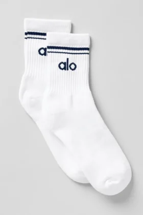 Calze unisex a gamba corta in stile retrò - Bianco/Blu navy