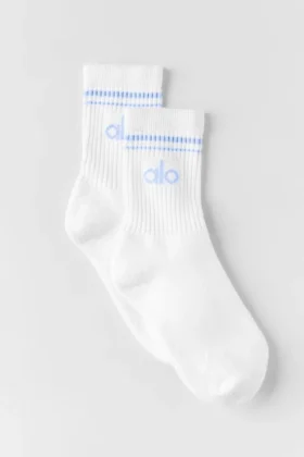 Calze unisex a gamba corta in stile retrò - Bianco/Blu Provenza chiaro
