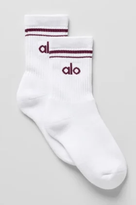 Calze unisex a gamba corta in stile retrò - Bianco/Bordeaux