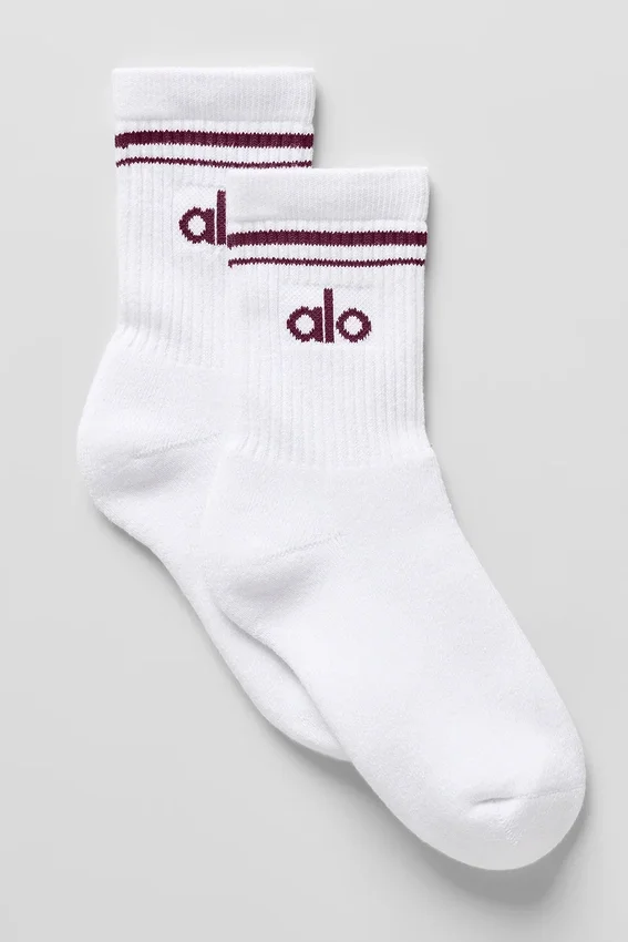 Calze unisex a gamba corta in stile retrò - Bianco/Bordeaux