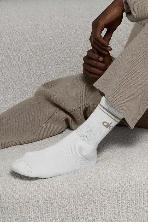Calze unisex a gamba corta in stile retrò - Bianco/Cacao chiaro