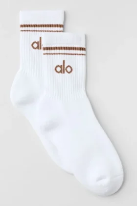 Calze unisex a gamba corta in stile retrò - Bianco/Marrone baciato dal sole