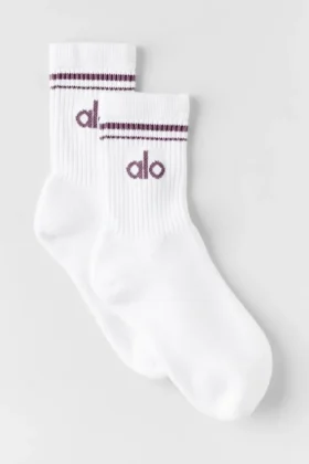 Calze unisex a gamba corta in stile retrò - Bianco/Plum Kiss