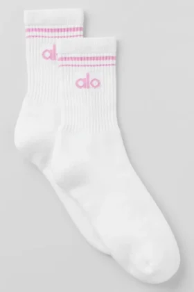 Calze unisex a gamba corta in stile retrò - Bianco/Rosa Cuore Caramella