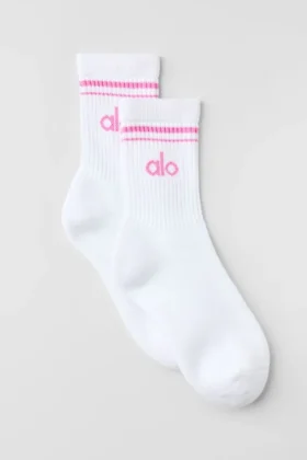 Calze unisex a gamba corta in stile retrò - Bianco/Rosa Paradiso