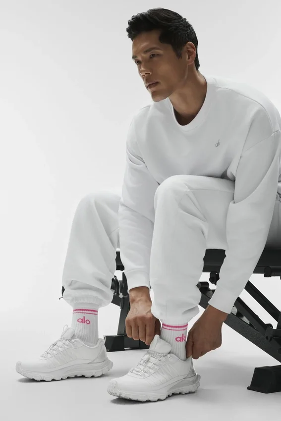 Calze unisex a gamba corta in stile retrò - Bianco/Rosa Paradiso