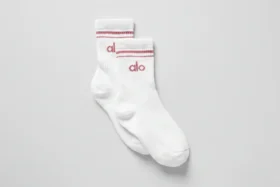Calze unisex a gamba corta in stile retrò - Bianco/Rosa rosa selvatica