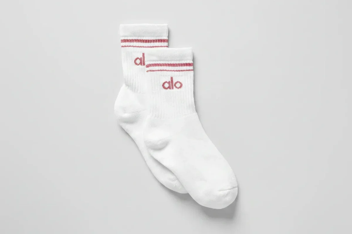 Calze unisex a gamba corta in stile retrò - Bianco/Rosa rosa selvatica