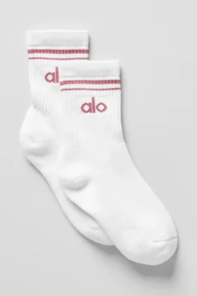 Calze unisex a gamba corta in stile retrò - Bianco/Rosa rosa selvatica