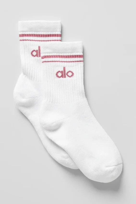 Calze unisex a gamba corta in stile retrò - Bianco/Rosa rosa selvatica
