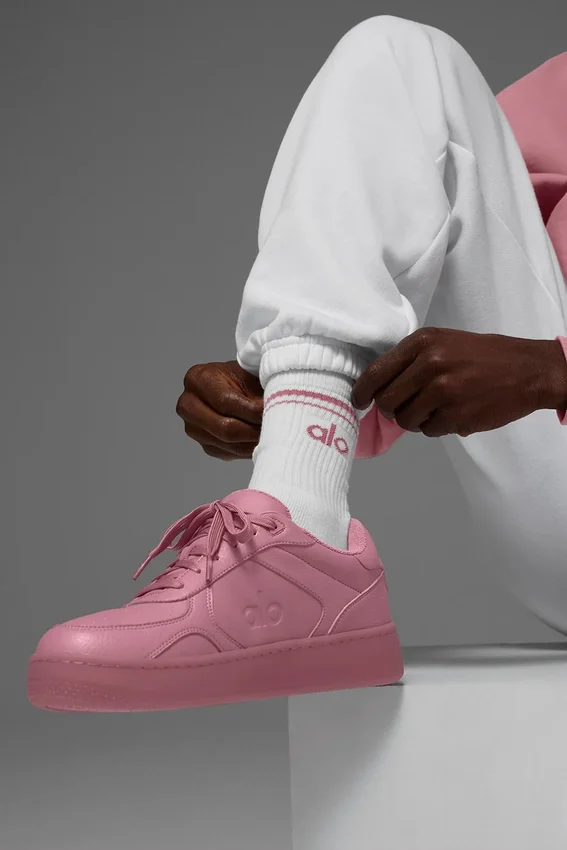 Calze unisex a gamba corta in stile retrò - Bianco/Rosa rosa selvatica