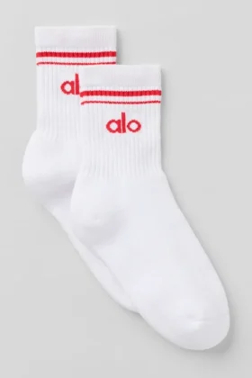 Calze unisex a gamba corta in stile retrò - Bianco/Rosso brillante