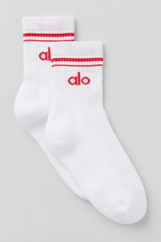 Calze unisex a gamba corta in stile retrò - Bianco/Rosso brillante