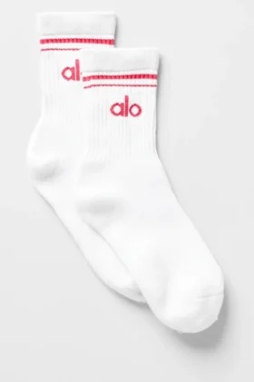 Calze unisex a gamba corta in stile retrò - Bianco/Rosso caramella
