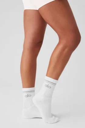 Calze unisex a gamba corta in stile retrò – Bianco/Titanio