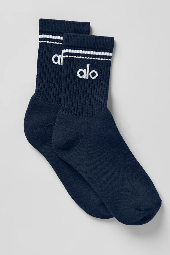 Calze unisex a gamba corta in stile retrò - Blu navy/Bianco