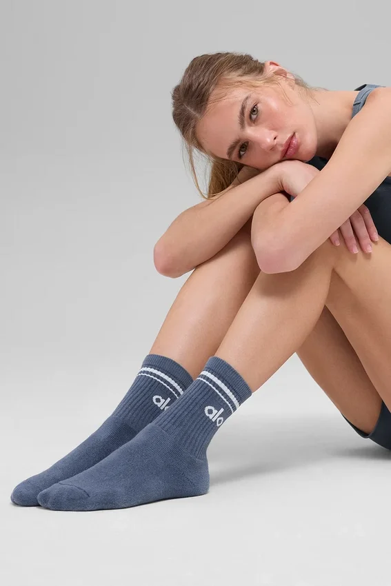 Calze unisex a gamba corta in stile retrò - Bluestone/Bianco