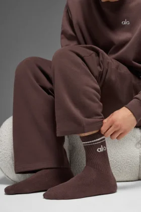 Calze unisex a gamba corta in stile retrò – Brownstone/Bianco