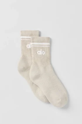 Calze unisex a gamba corta in stile retrò - Oatmeal melange/Bianco