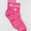 Calze unisex a gamba corta in stile retrò - Rosa paradisiaco/Bianco