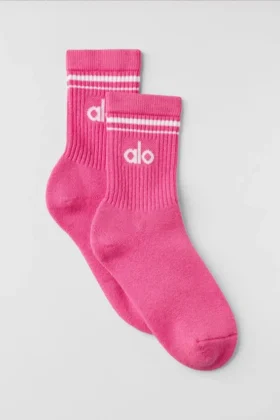 Calze unisex a gamba corta in stile retrò - Rosa paradisiaco/Bianco