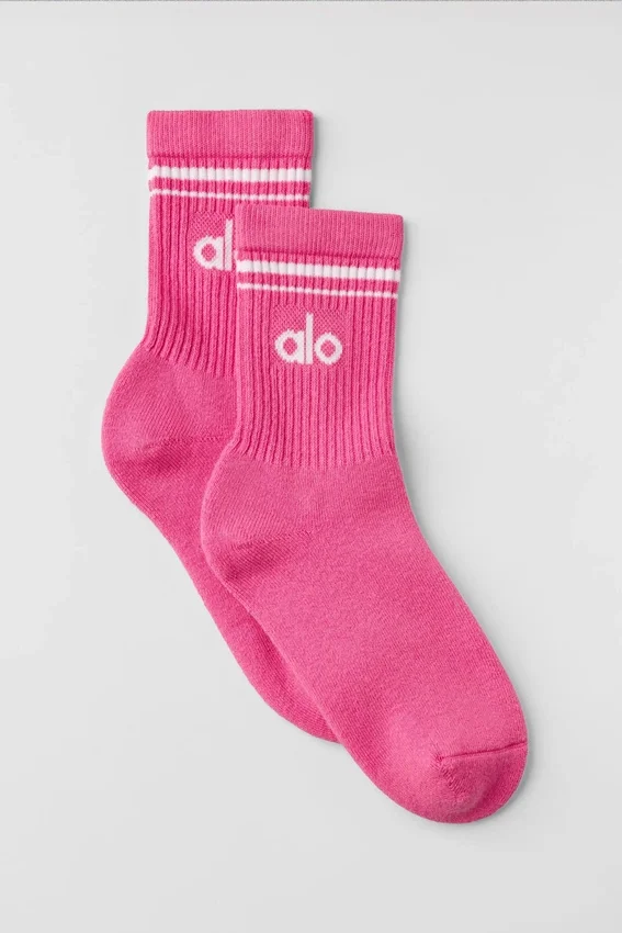 Calze unisex a gamba corta in stile retrò - Rosa paradisiaco/Bianco