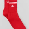 Calze unisex a gamba corta in stile retrò - Rosso brillante/Bianco