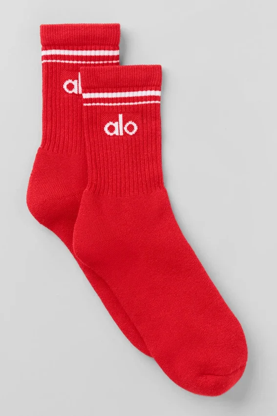 Calze unisex a gamba corta in stile retrò - Rosso brillante/Bianco