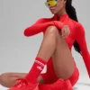Calze unisex a gamba corta in stile retrò - Rosso brillante/Bianco